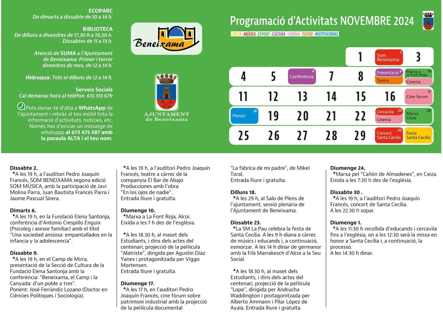 Programación de actividades mes de noviembre 2024